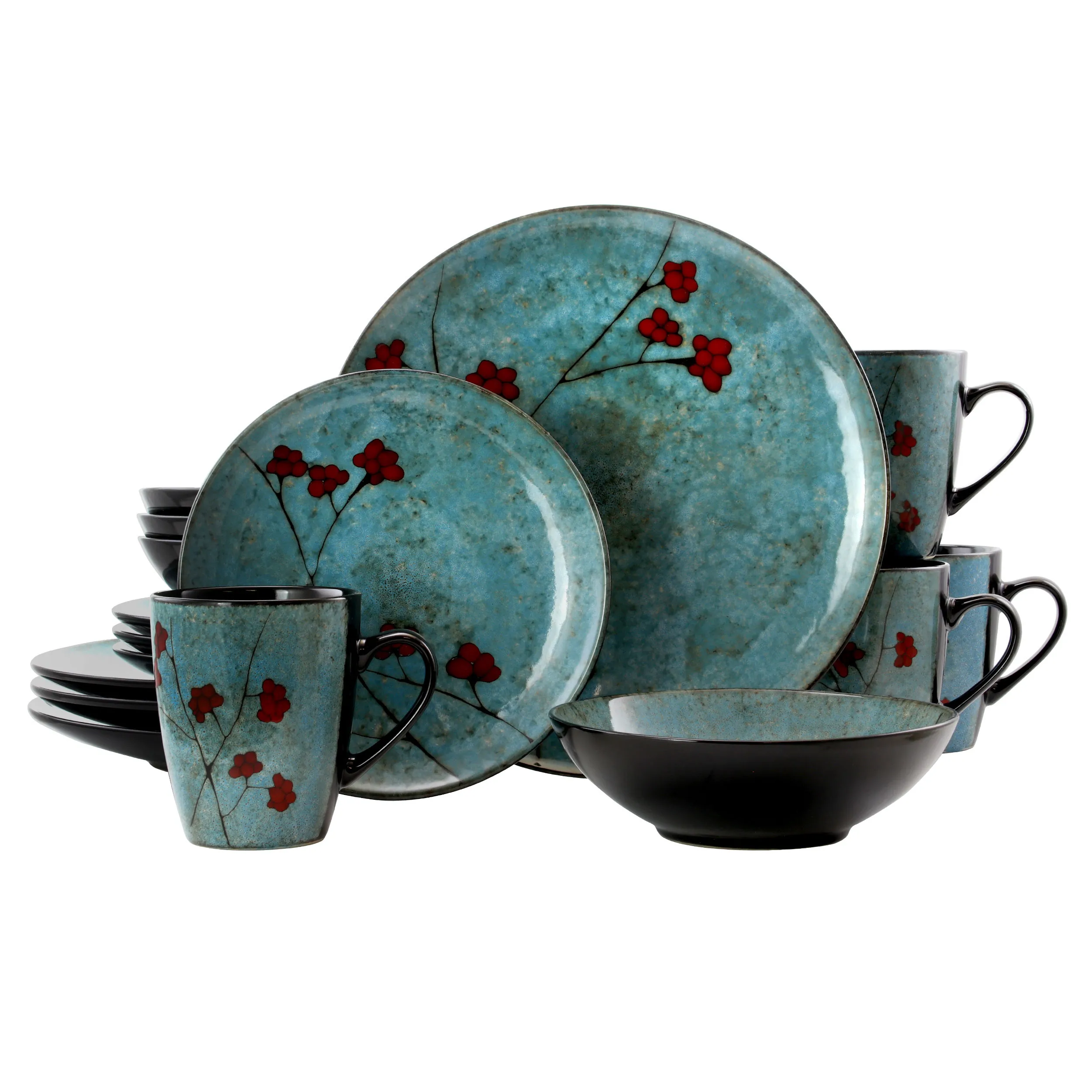 ELAMA EL-FLORALACCENTS16 — Elama Floral Accents 16 Piece Dinnerware Set in Blue