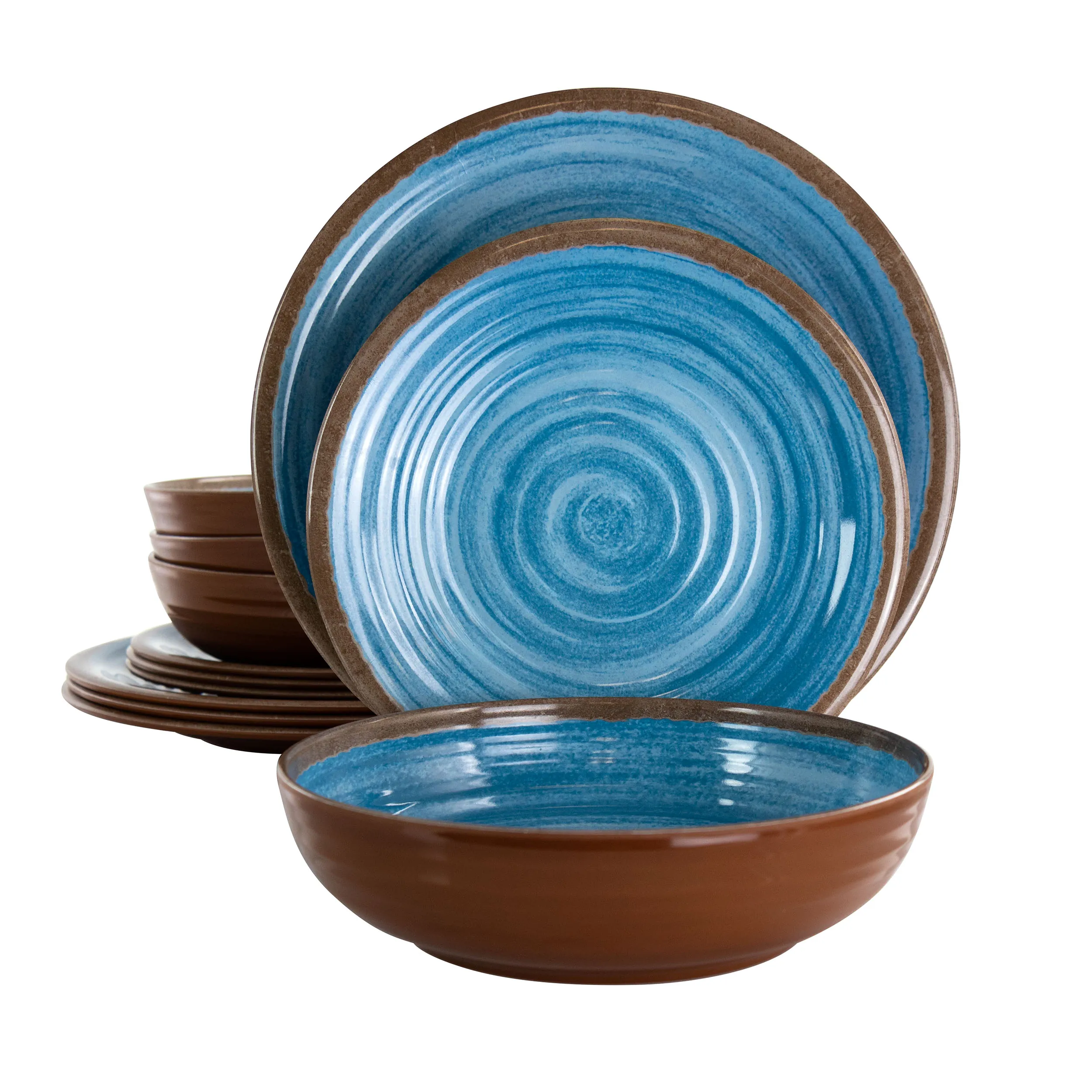 ELAMA EL-RIPPLEDTIDES — Elama Rippled Tides 12 Piece Lightweight Melamine Dinnerware Set in Blue