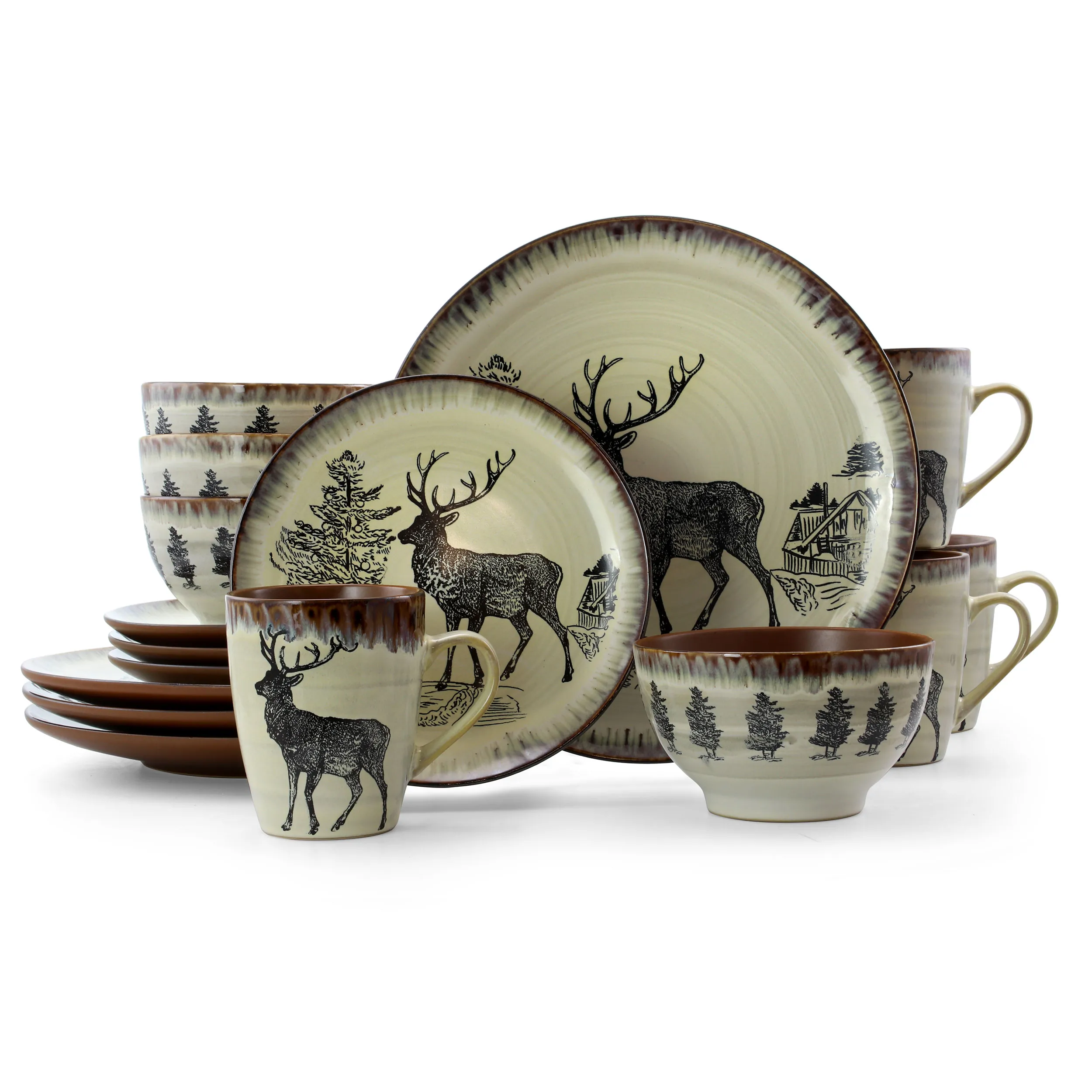 ELAMA EL-MAJESTICELK16 — Elama Majestic Elk 16 Piece Luxurious Stoneware Dinnerware with Complete Setting for 4