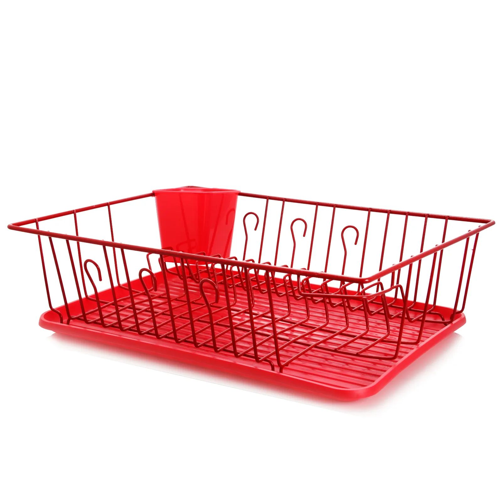 MegaChef DR-103 — MegaChef 17.5 Inch Red Dish Rack with 14 Plate Positioners and a Detachable Utensil Holder