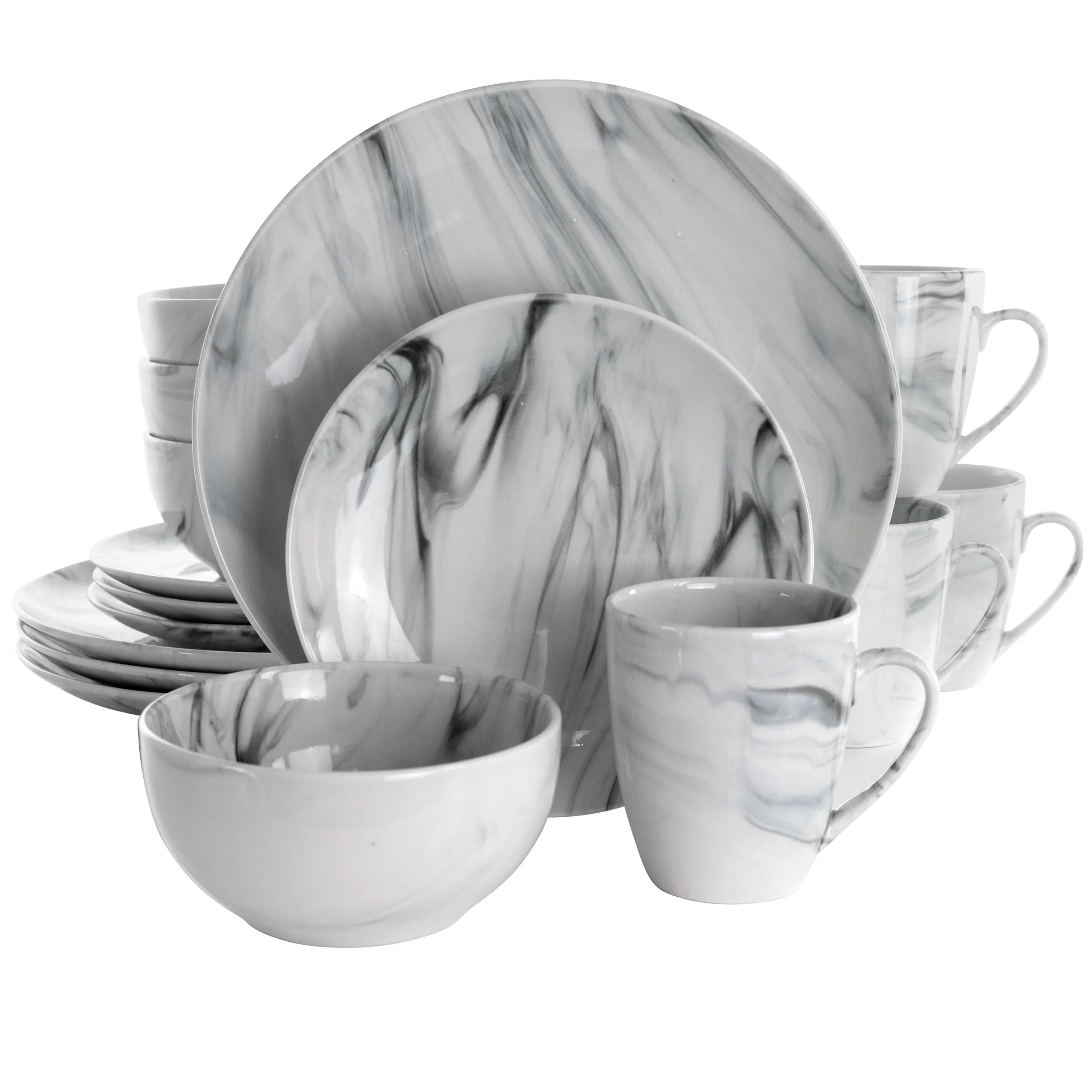 ELAMA EL-FINEMARBLE-G — Elama Fine Marble 16 Piece Stoneware Dinnerware Set in Gold and White
