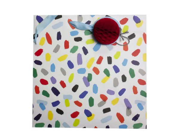 Bulk Buys DC203 — Assorted Color Medium White Gift Bag with Paint Print