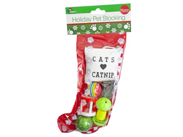 Bulk Buys SA679 — Christmas Cat Stocking with 6 Fun Toys for Feline Friends