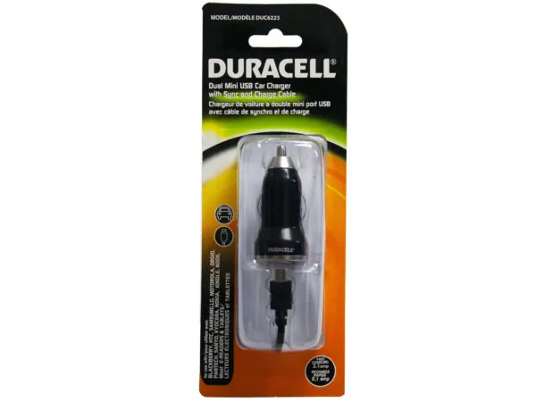 bulk buys EN735 - Duracell Dual USB Car Charger with Micro USB Cable - 2.1A