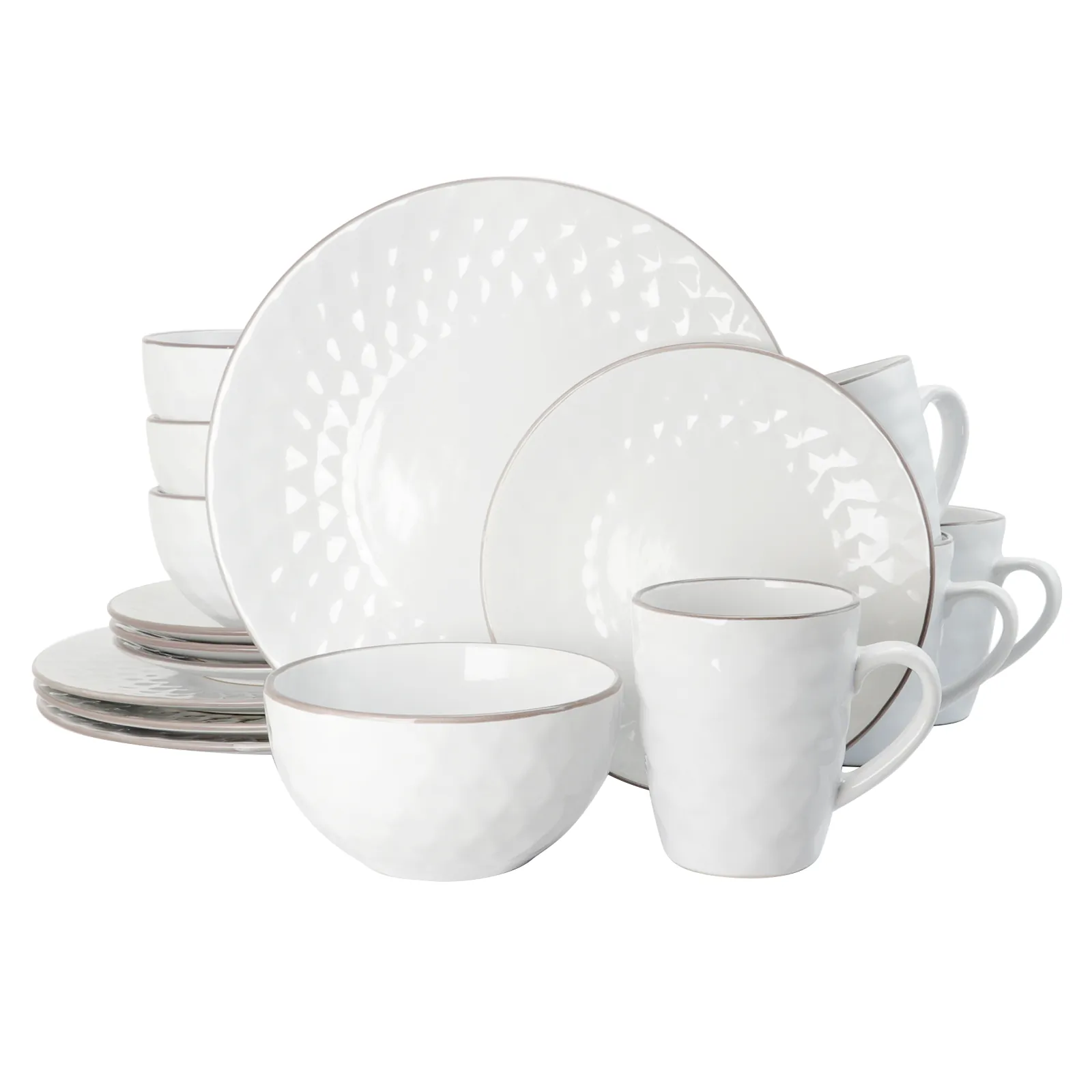 ELAMA EL-MEDICIPEARL — Elama's Luxurious Medici Pearl 16 Piece Dinnerware Set in Slate and Stone Pearl with Setting for 4