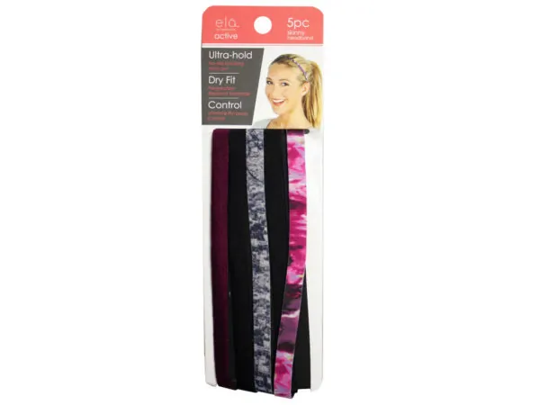 bulk buys KA783 - 5-Piece Assorted Skinny Neoprene Headband Set