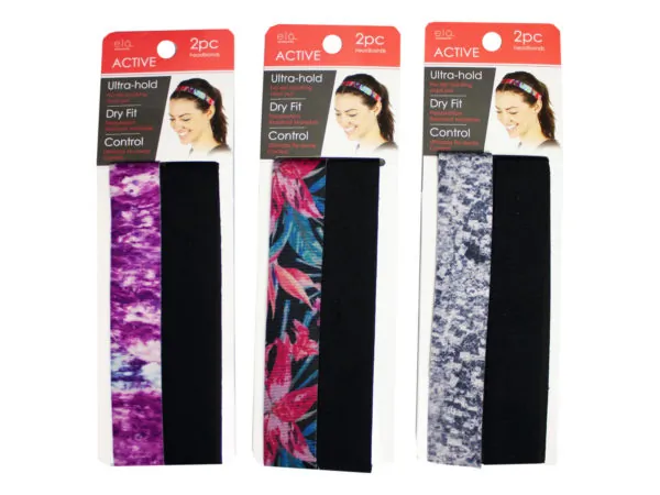 Bulk Buys KA782 — 2 Pack Assorted 1 Inch Neoprene Headbands for Active Wear