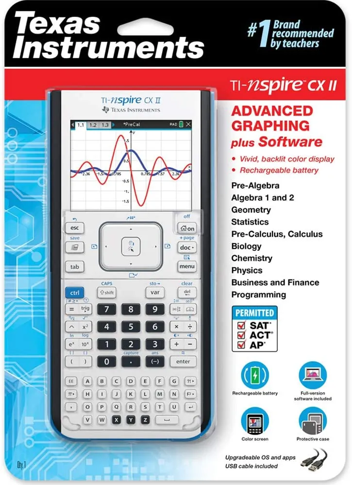 Texas Instruments NSCX2/TBL/1L1 — Texas Instruments Nspire CX II Graphing Calculator - Rechargeable - Battery Powered - 2 x 7.3 x 11.8 - Gray - 1 Each