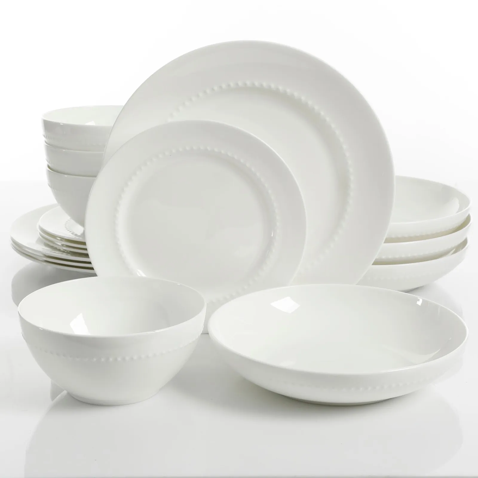 Gibson 120982.16 — Gibson Elite Gracious Dining 16pc Bone China Double Bowl Dinnerware Set in White