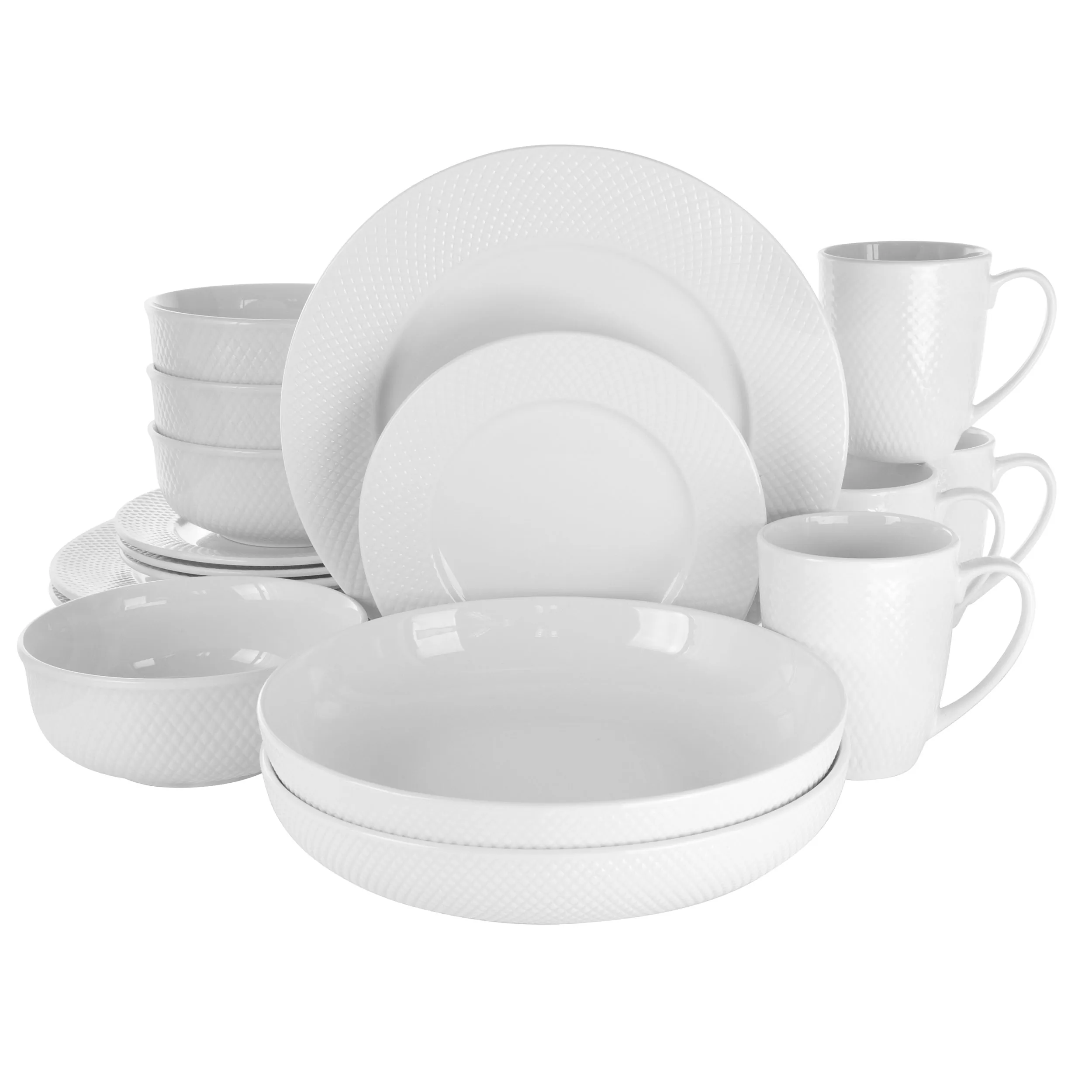 ELAMA EL-MAISY — Elama Maisy 18 Piece Round Porcelain Dinnerware Set in White