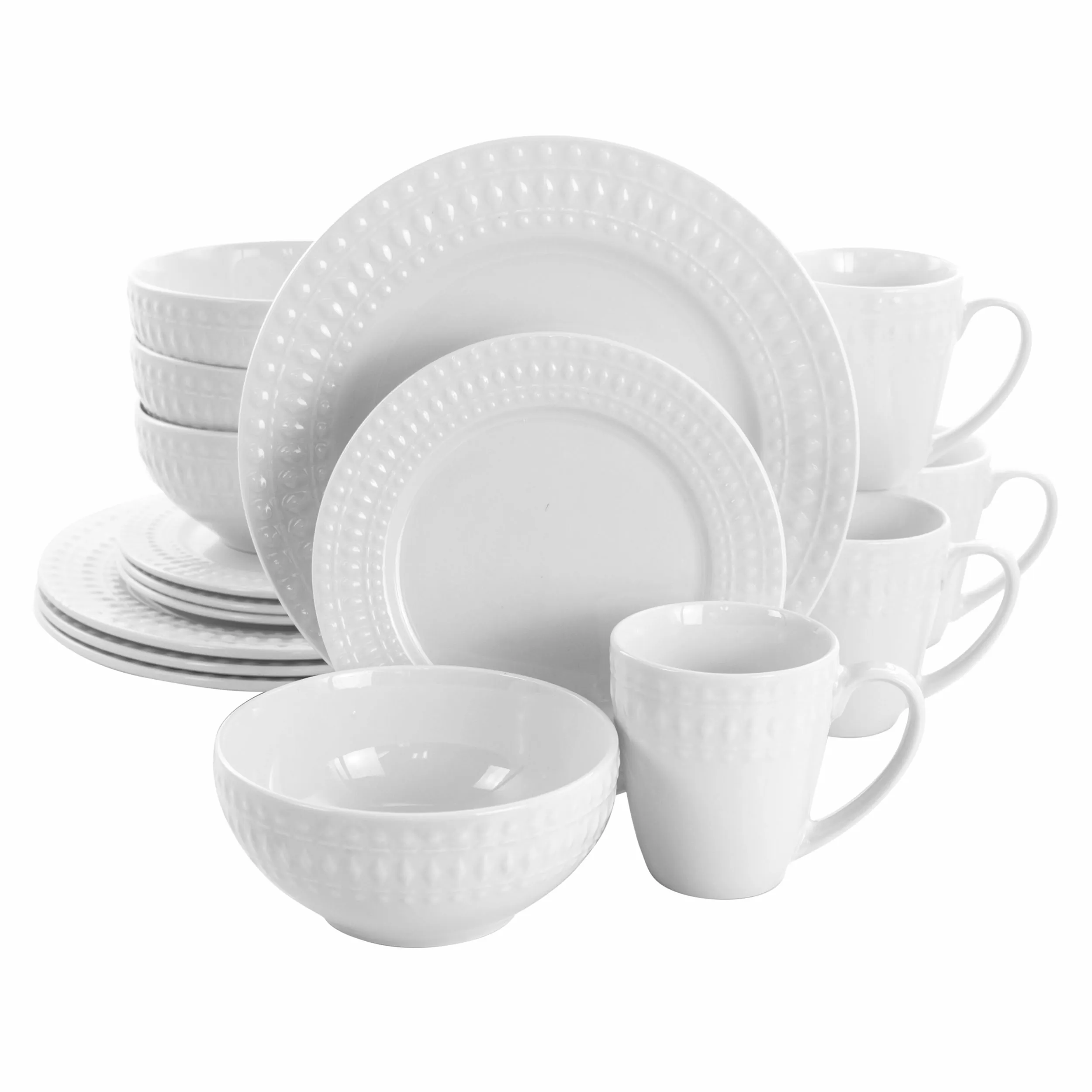 ELAMA EL-CARA — Elama Cara 16 Piece Round Porcelain Dinnerware Set in White