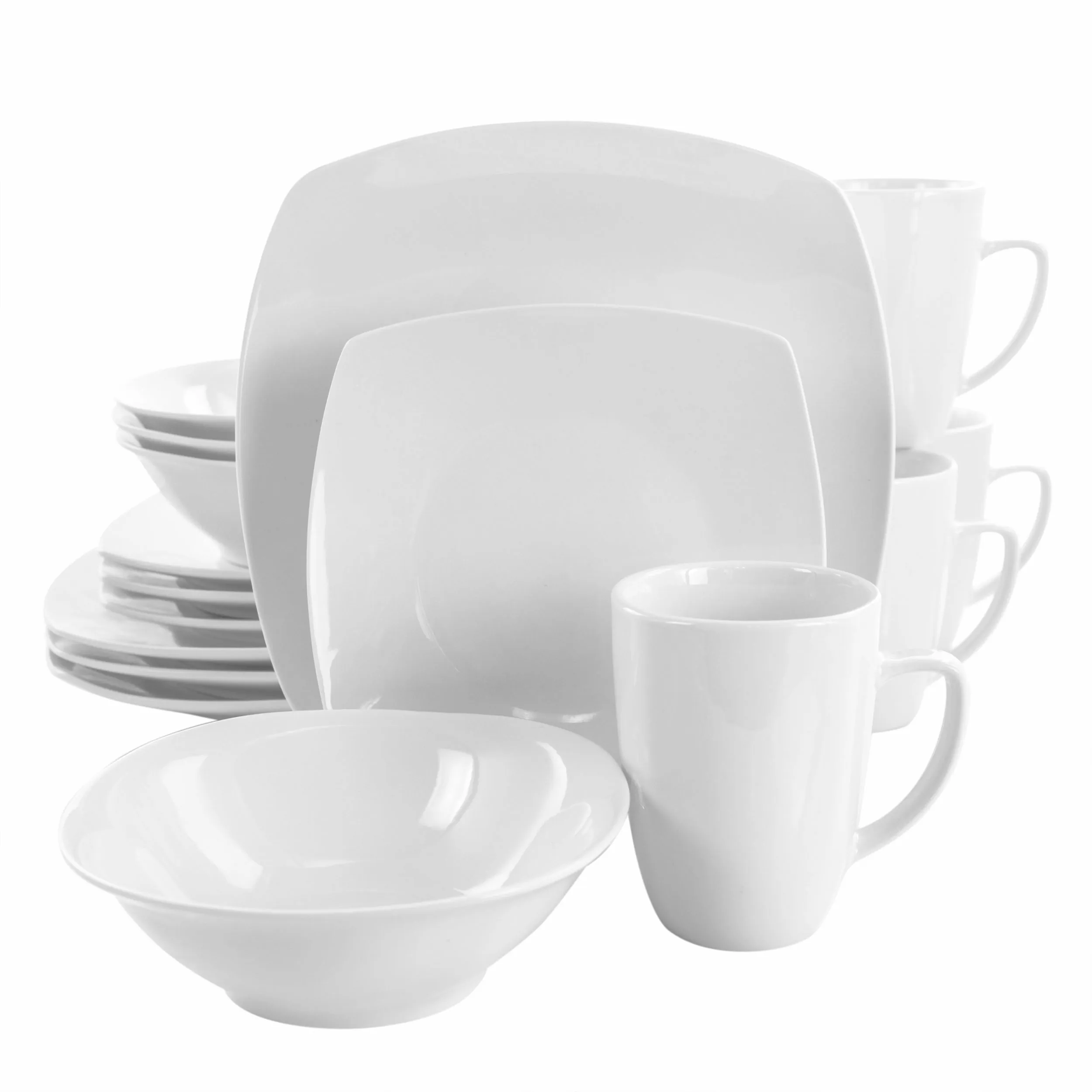 ELAMA EL-BISHOP16PC — Elama Bishop 16 Piece Soft Square Porcelain Dinnerware Set in White