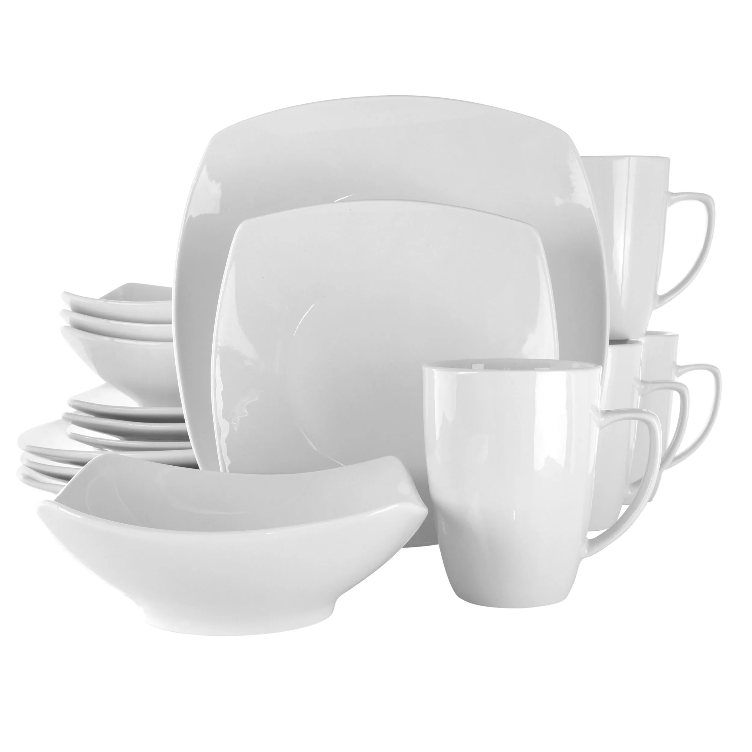 ELAMA EL-HAYES — Elama Hayes 16 Piece Square Porcelain Dinnerware Set in White