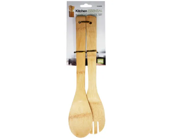 Bulk Buys HR450 — 2-Piece Bamboo Utensils Set with Ergonomic Design