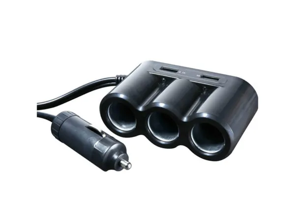 Bulk Buys EN781 — Dual USB Car Charger Power Hub with 3 Power Sockets
