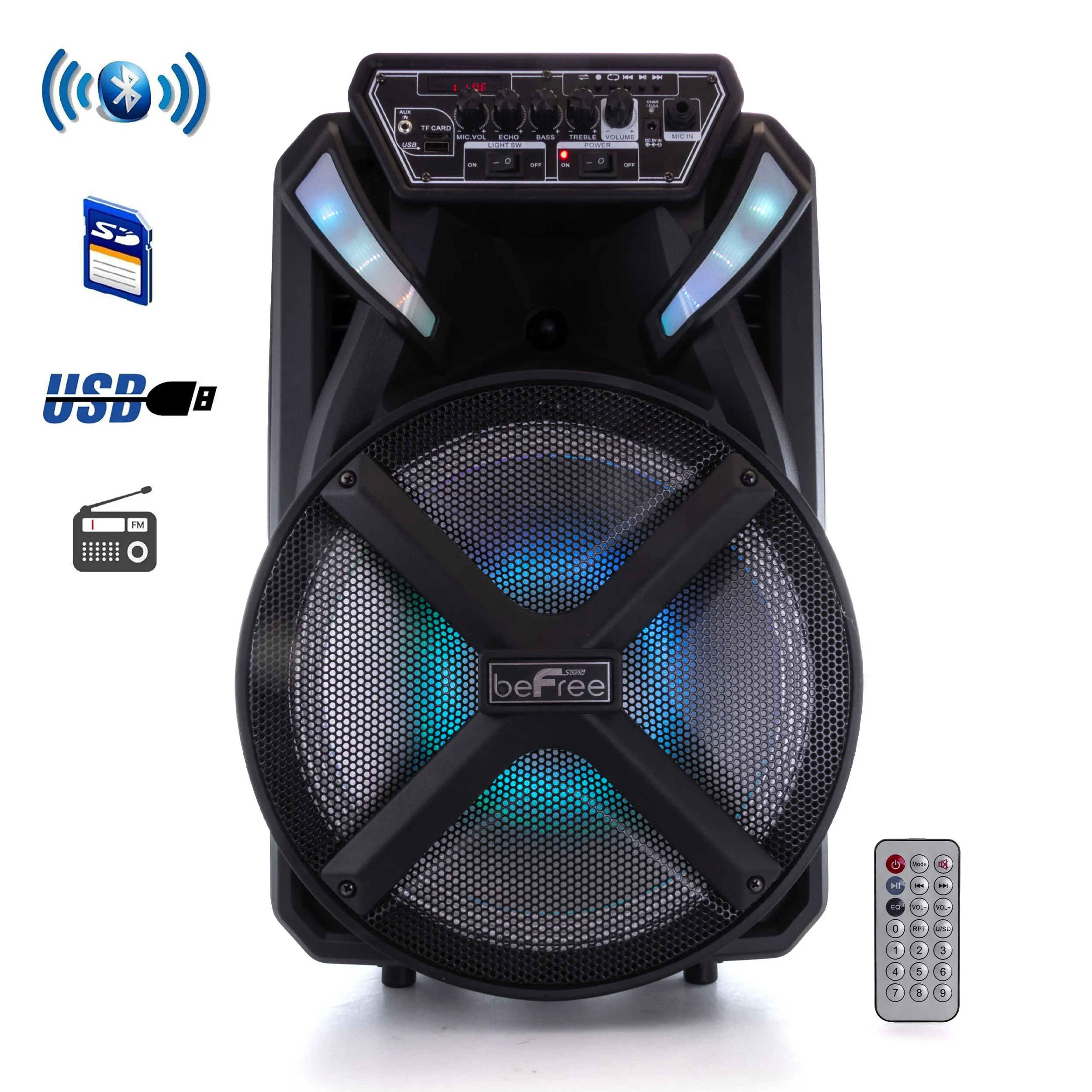 BeFree BFS-2019-RB — beFree Sound 12 Inch BT Portable Rechargeable Party Speaker