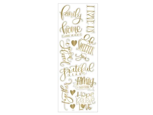 Bulk Buys CH410 — Charming Gold Family Phrase Stickers - 12 Pieces