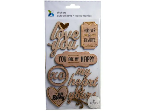 Bulk Buys CH428 — Momenta 6-Piece Wooden Stickers with Romantic Texts