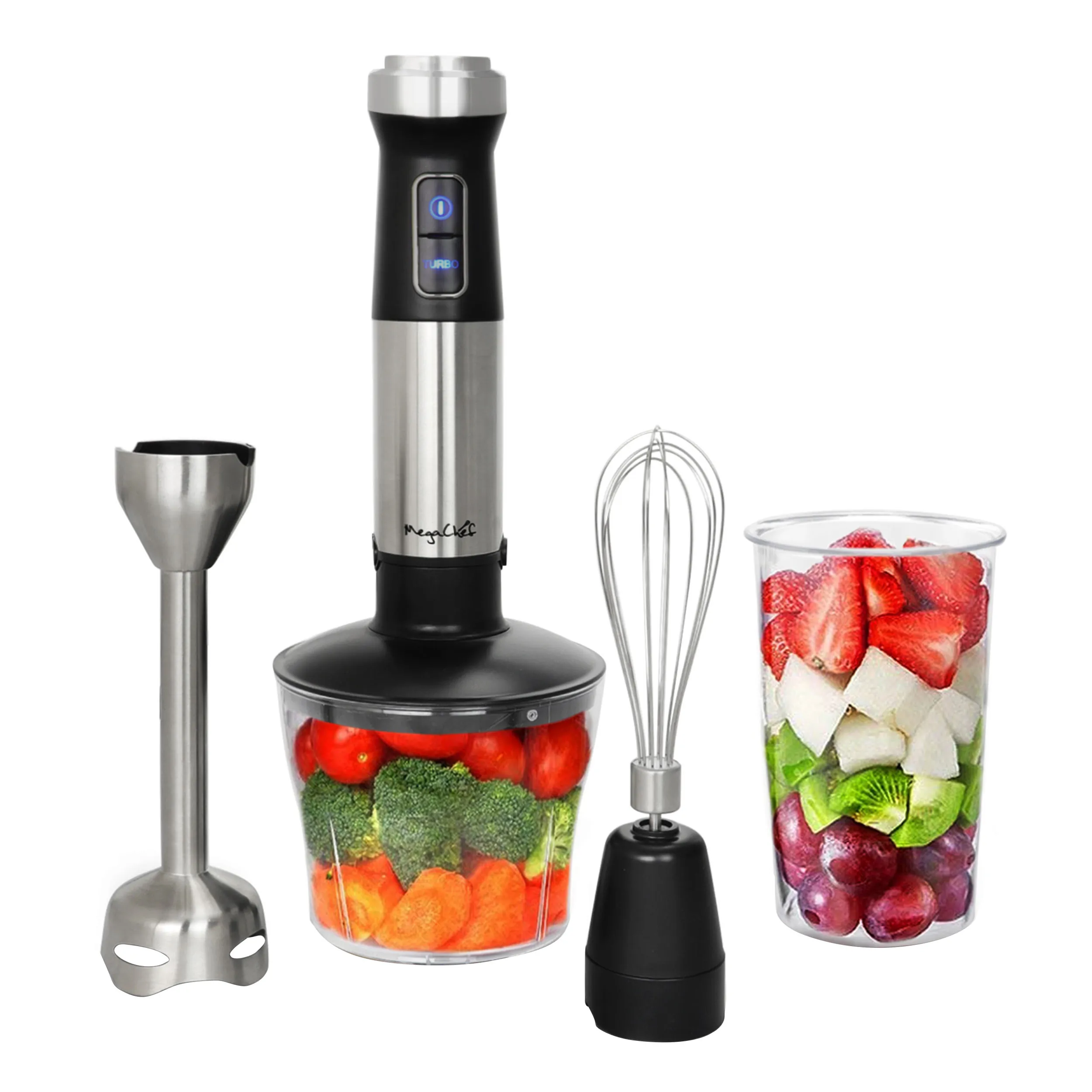 MegaChef MC-158C — MegaChef 4 in 1 Multipurpose Immersion Hand Blender With Speed Control and Accessories
