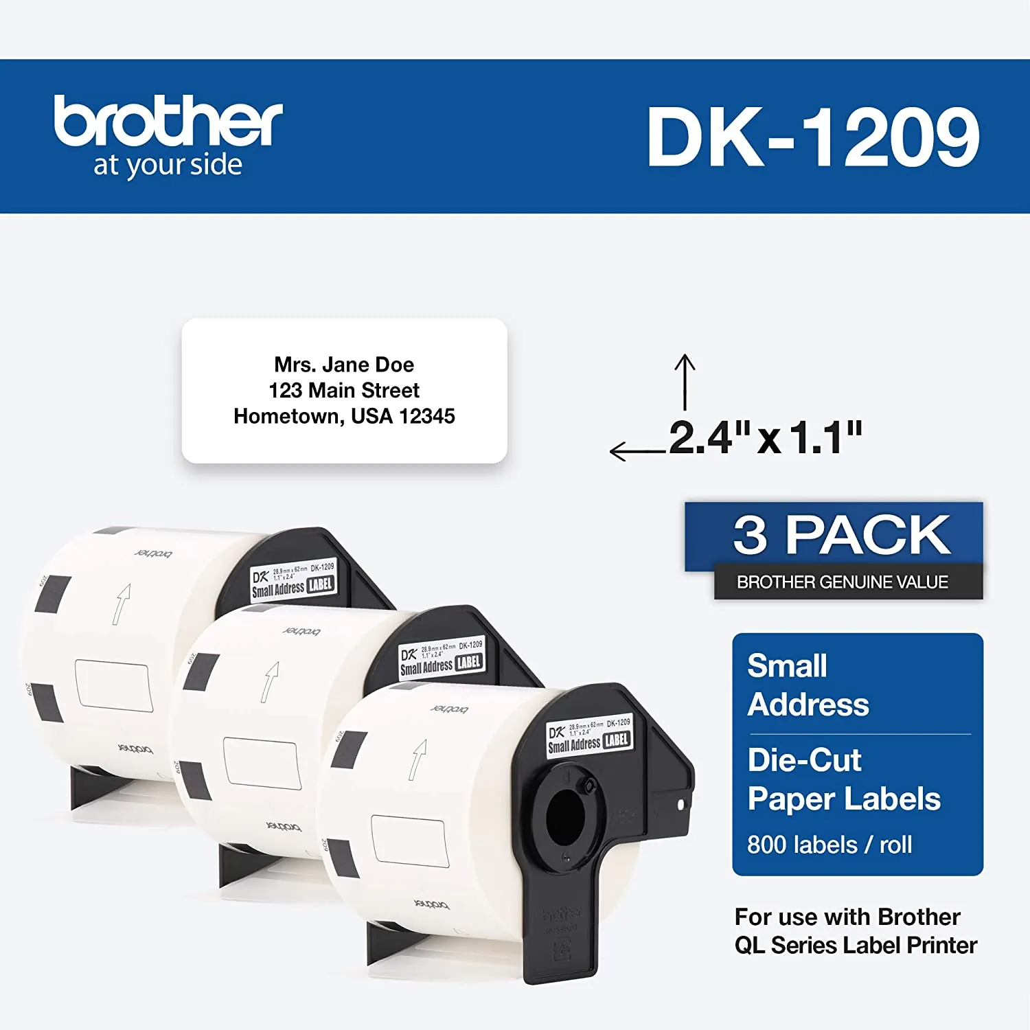 Brother DK12093PK — SMALL ADDESS PAPER LABEL (800 LABELS) 28.9MM X 62MM (1.1 X 2.4) - 3 PACK