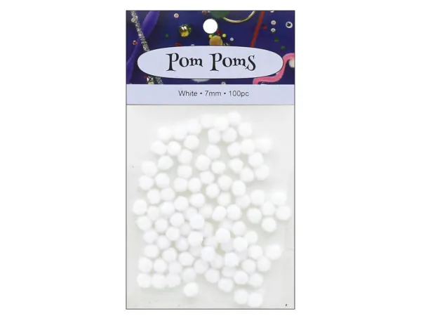 Bulk Buys CH553 — 100 Count White Craft Pom Poms for Decorations