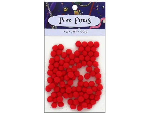 Bulk Buys CH556 — Red Pom Poms - 100 Pieces for Crafting and Decoration