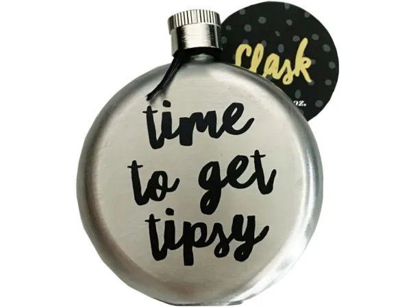 bulk buys MK314 - Time to Get Tipsy 3 oz Brushed Silver Flask