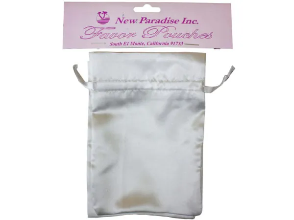 Bulk Buys AF653 — Set of 6 Satin White Drawstring Pouches - 4x6
