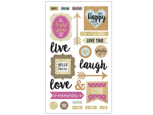 bulk buys CH427 - Inspirational 3D Sticker Set - 24 Assorted Phrases