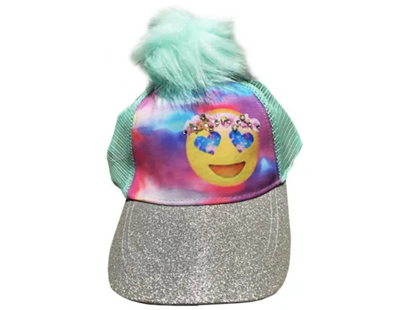 bulk buys SC716 - Light Up Happy Emoji Tween Pom Pom Cap
