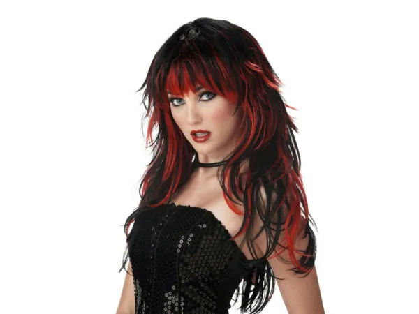 Bulk Buys VR147 — Ominous Black and Red Long Hair Wig for Halloween