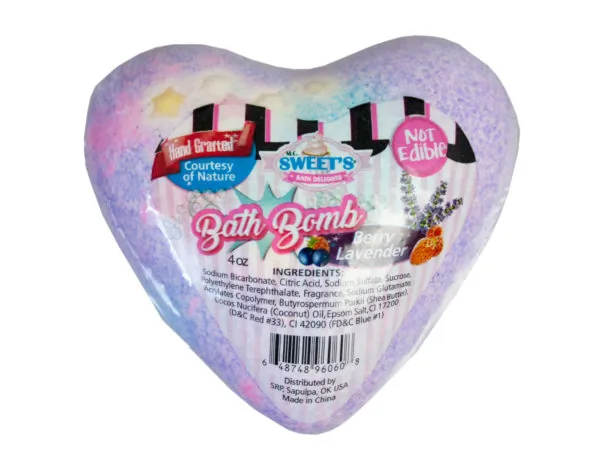 bulk buys GW754 - Heart-Shaped Lavender Berry Fizzy Bath Bomb