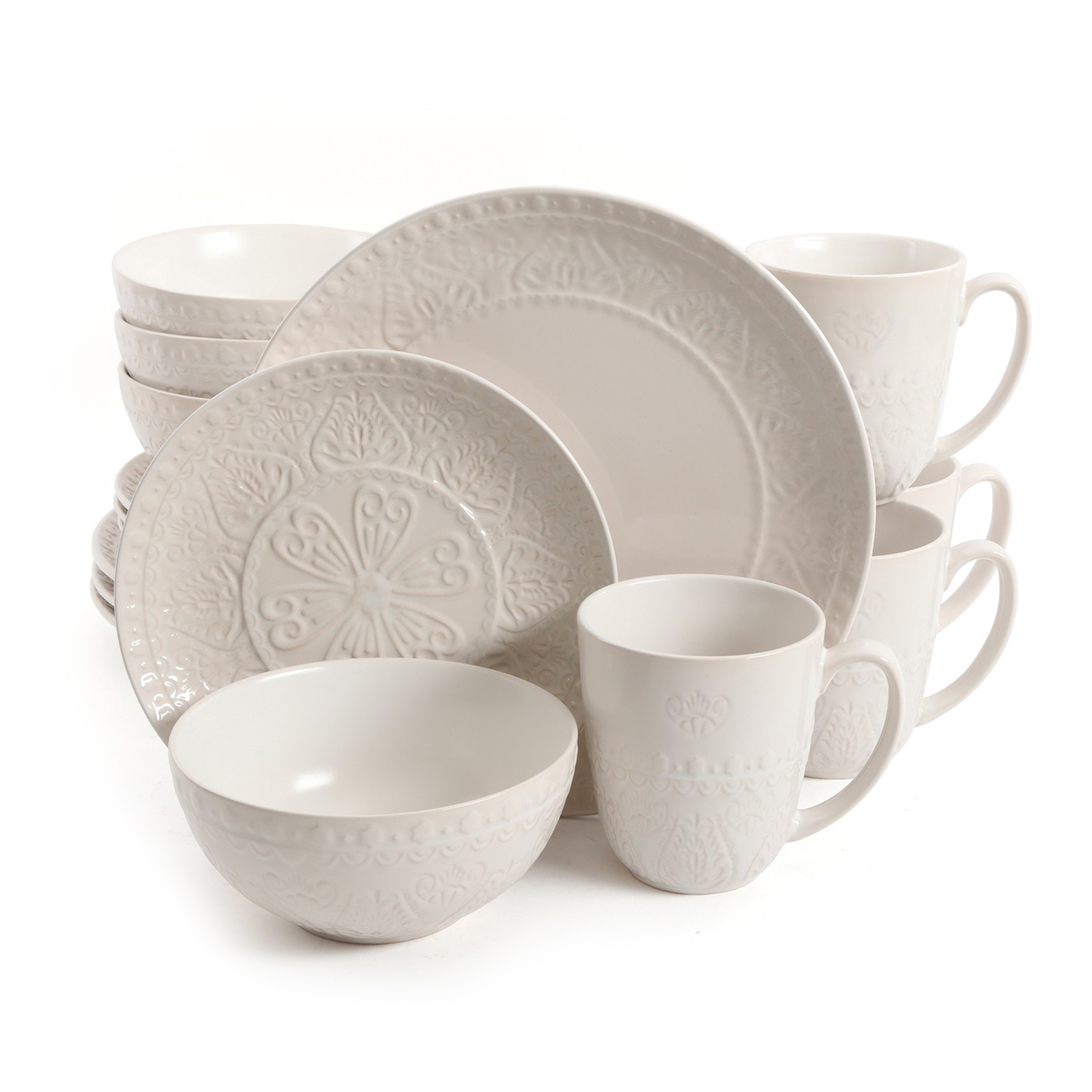 Gibson 124146.16 - Gibson Elite Milanto 16 Piece Stoneware Dinnerware Set in Cr