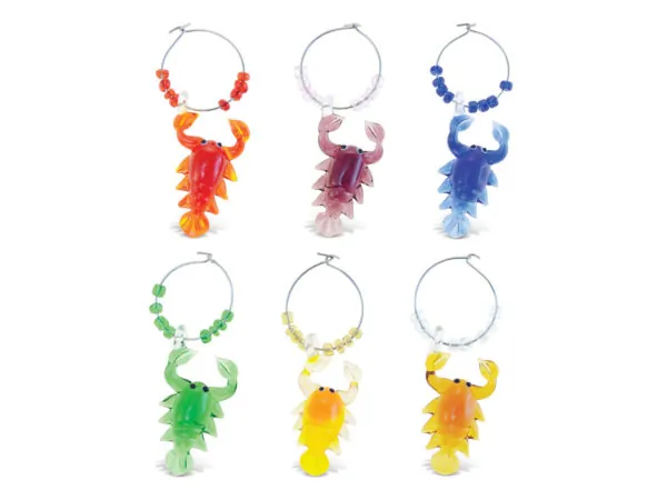 bulk buys DD511 - Beach-Themed Lobster Wine Glass Charms Set