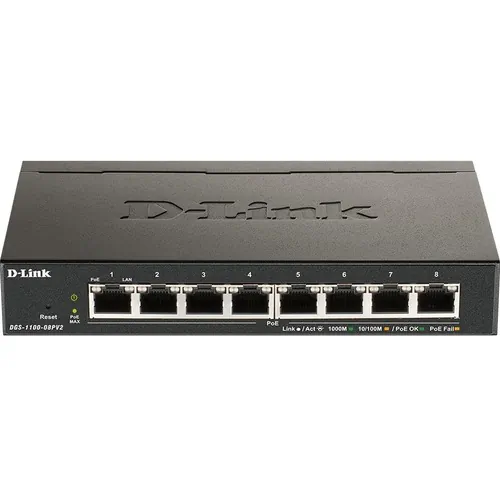 D-Link DGS-1100-08PV2 — D-LINK DGS-1100-08PV2 IS A SMART MANAGED 8 X 1GB POE PORT. WITH UP TO 30W OF PO