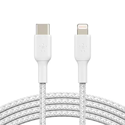 Belkin CAA004BT2MWH — BOOSTCHARGE BRAIDED USB-C TO LIGHTNING CABLE (2M / 6.6FT, WHITE)