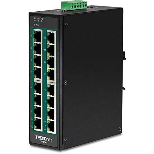 TRENDNET TI-PG160 — 16-Port Hardened Industrial Gigabit Poe+ Din-Rail Switch