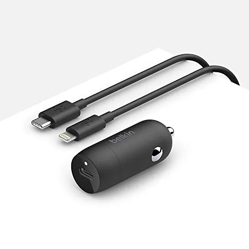 Belkin CCA003BT04BK — 20W CAR CGR W/ LTG-USBC CBL, 4  BLK