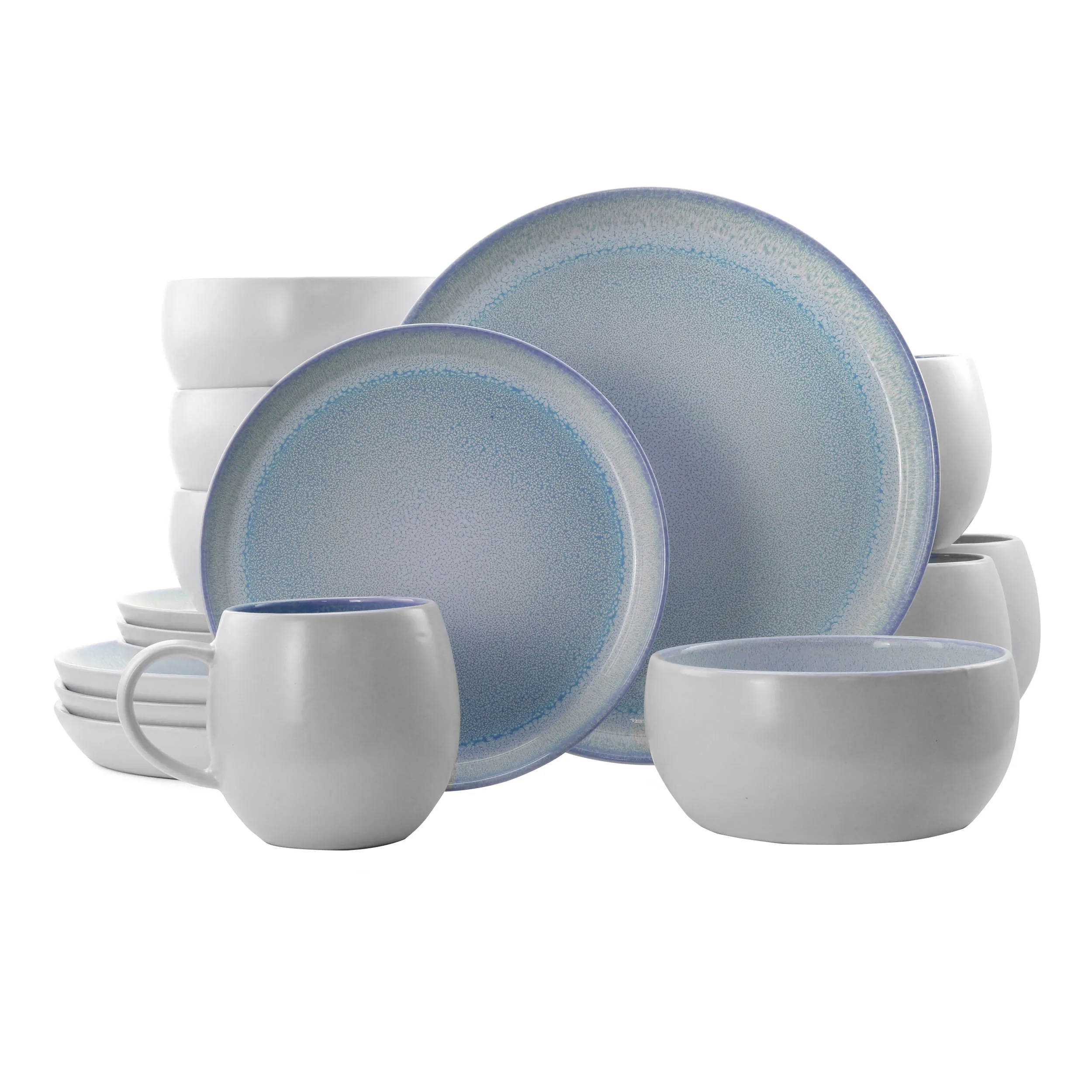 ELAMA EL-MOCHABLUE — Elama Mocha 16 Piece Stoneware Dinnerware Set in Blue