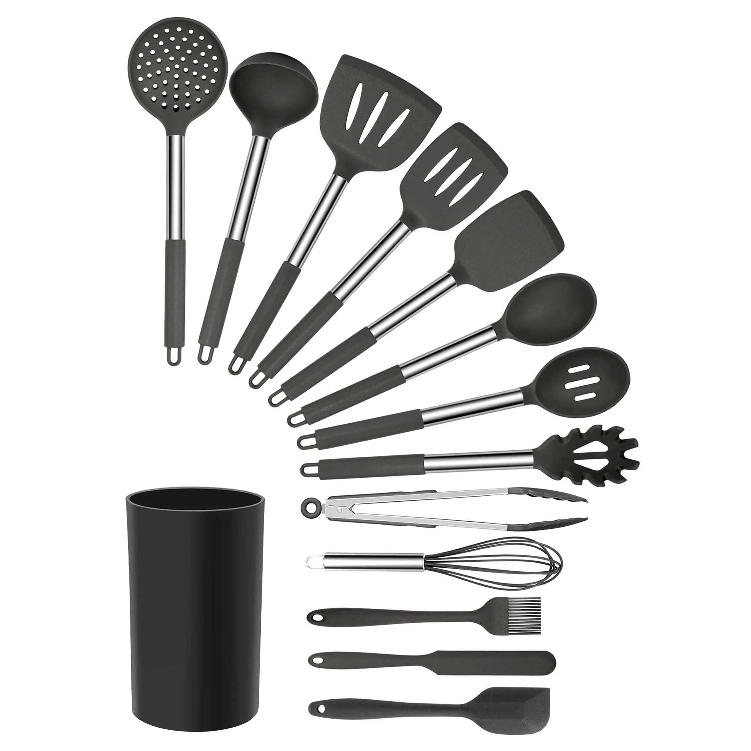 MegaChef MGSP-270 — MegaChef Gray Silicone and Stainless Steel Cooking Utensils, Set of 14