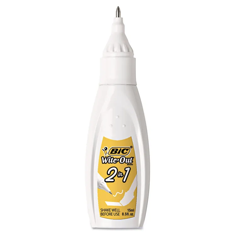 BIC BIC WOPFP11 — Wite-Out Wite Out 2-in1 Correction Fluid - Tip, Brush Applicator - 15 mL - White - Quick Drying - 1 Each