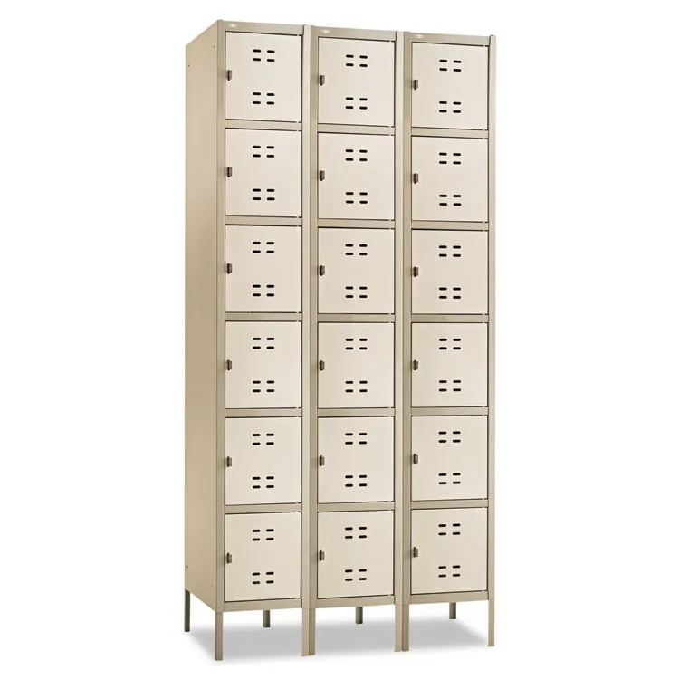 SAFCO PRODUCTS SAF 5524TN — Safco Six-Tier Two-tone Box Locker with Legs - 18 x 12 x 78 - Recessed Locking Handle - Tan - Steel