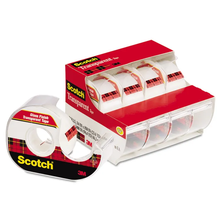 3M MMM 144 — Scotch Gloss Finish Transparent Tape - 12.50 yd Length x 0.50 Width - 1 Core - Acrylate - Dispenser Included - Handheld Dispenser - 1 / Roll - Clear