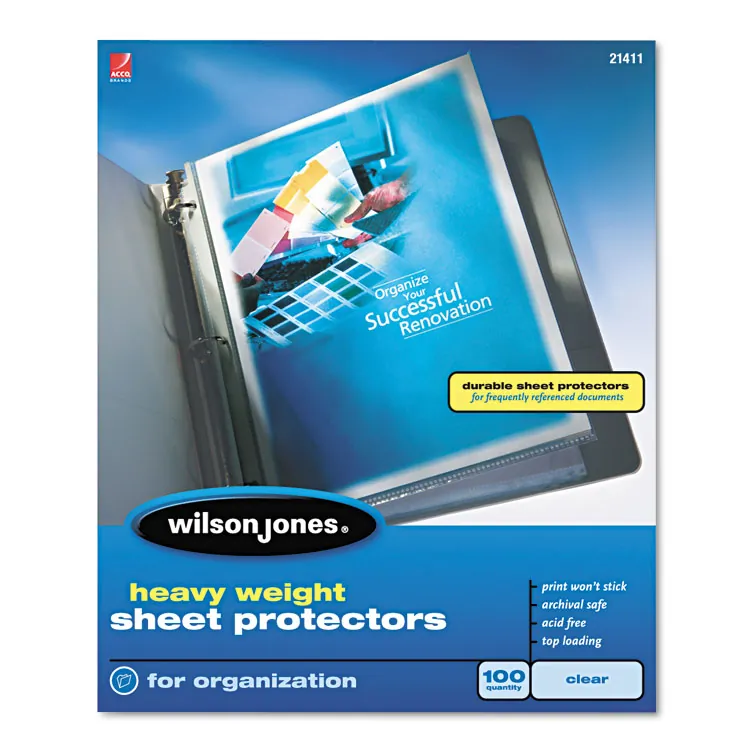 ACCO Brands WLJ 21410 — Wilson Jones Heavyweight Top-Loading Sheet Protectors - 3.3 mil Thickness - For Letter 8 1/2 x 11 Sheet - Ring Binder - Rectangular - Clear - Polypropylene - 50 / Box