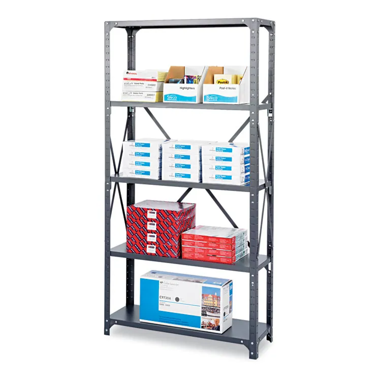 SAFCO PRODUCTS SAF 6266 — Safco Commercial Shelf Kit - 36 x 18 x 75 - 5 x Shelf(ves) - 3500 lb Load Capacity - Dark Gray - Powder Coated - Steel - Assembly Required