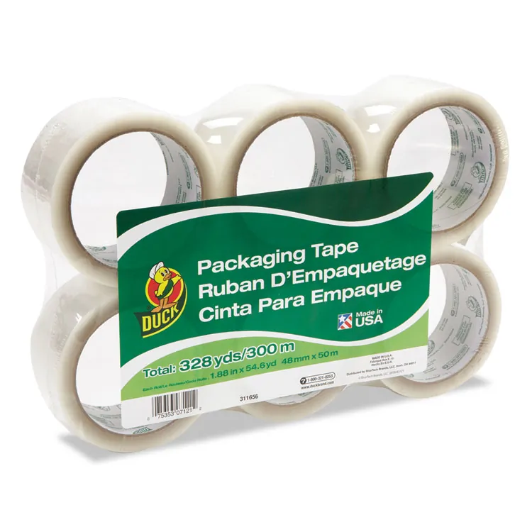 Shurtech DUC 240053 — Duck Brand Standard-Grade Packing Tape - 54.60 yd Length x 1.88 Width - 1.9 mil Thickness - Acrylic Backing - 6 / Pack - Clear