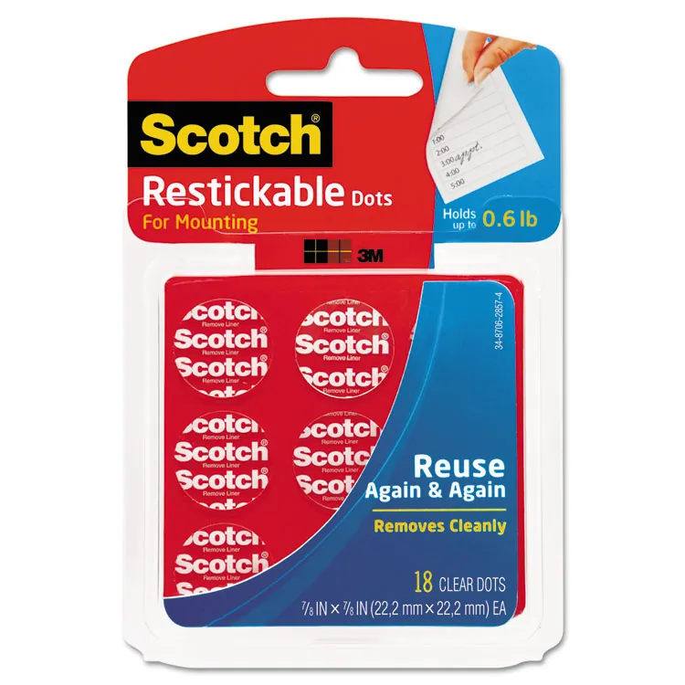 3M MMM R100 — Scotch Restickable Mounting Tabs - 1 Length x 1 Width - 18 / Pack - Clear
