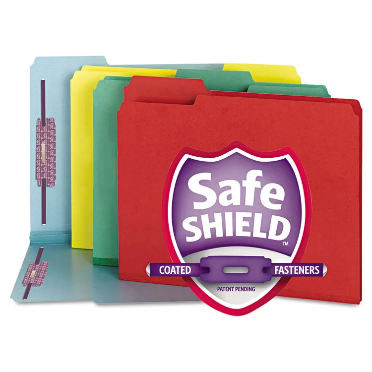SMEAD MANUFACTURING CO. SMD 14939 — Smead Colored 1/3 Tab Cut Letter Recycled Fastener Folder - 8 1/2 x 11 - 2 Expansion - 2 x 2S Fastener(s) - 2 Fastener Capacity for Folder - Top Tab Location - Assorted Position Tab Position - Pressboard - Yellow - 100% Recycled - 25 / Box