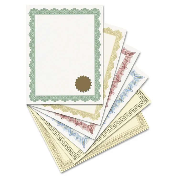 GEOGRAPHICS GEO 44407 — Geographics Premium Gold Foil Border Certificates - 28 lb - 8.5 x 11 - Inkjet, Laser Compatible - Gold with Gold Border - Parchment Paper - 12 / Pack