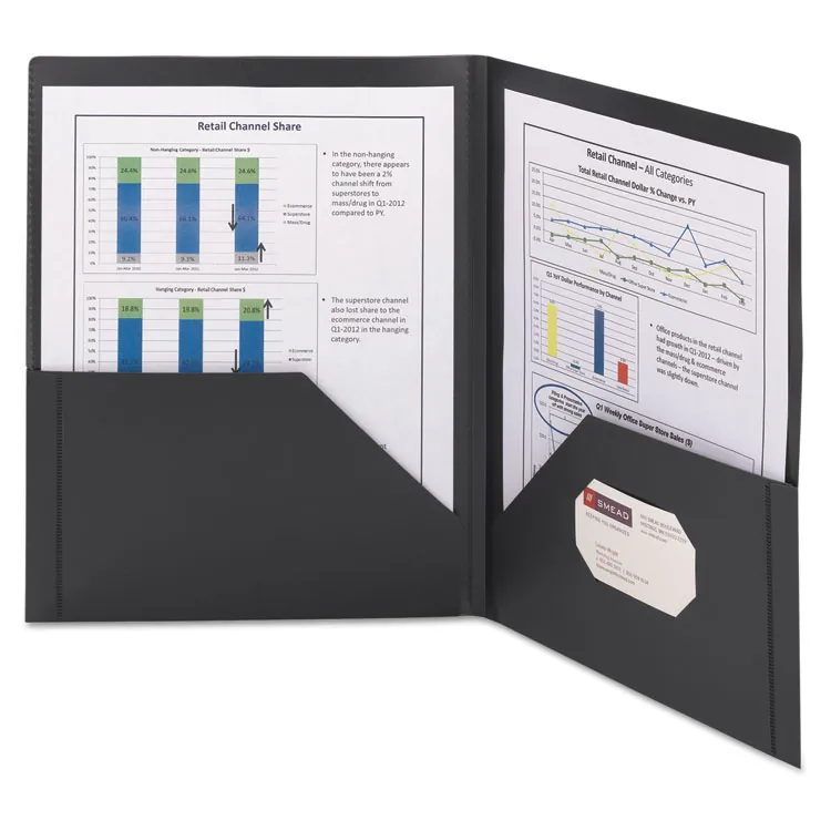 SMEAD MANUFACTURING CO. SMD 87705 — Smead Letter Pocket Folder - 8 1/2 x 11 - 50 Sheet Capacity - 2 Pocket(s) - Poly - Black - 5 / Pack